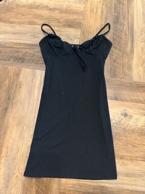 Classic Black Ribbed Mini Dress with Spaghetti Straps